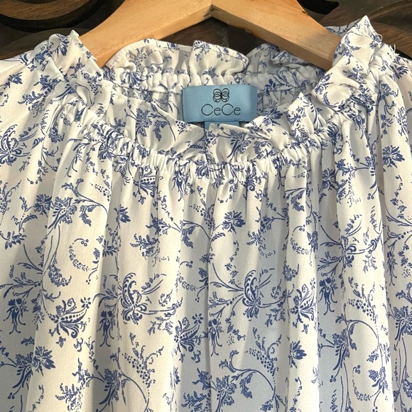 Floral Blouse L Ruffle Peasant Swing Top Cottagecore Sleeveless Tunic - Picture 8 of 16